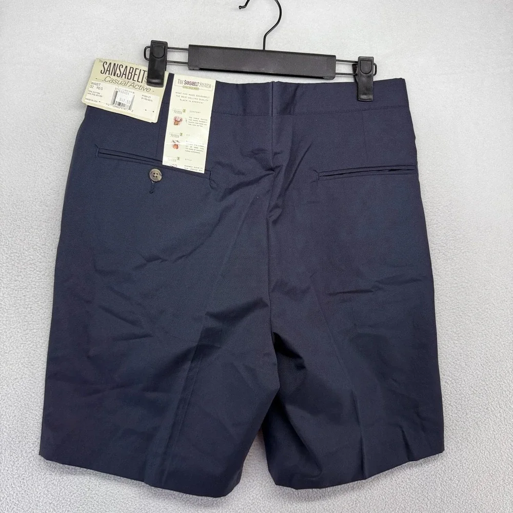 Vintage Sansabelt Shorts Men's 32 Fits 30 Blue High Waisted preppy USA made NEW